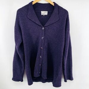 VTG Kerry Traditions Wool Cardigan Sweater Women XL Purple Shawl Collar Button